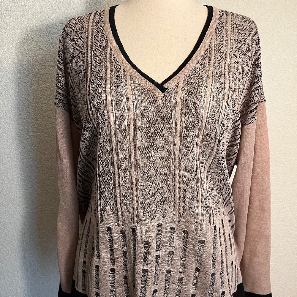 Marina Rinaldi Sheer Elegantly Detailed V Neck Sweater